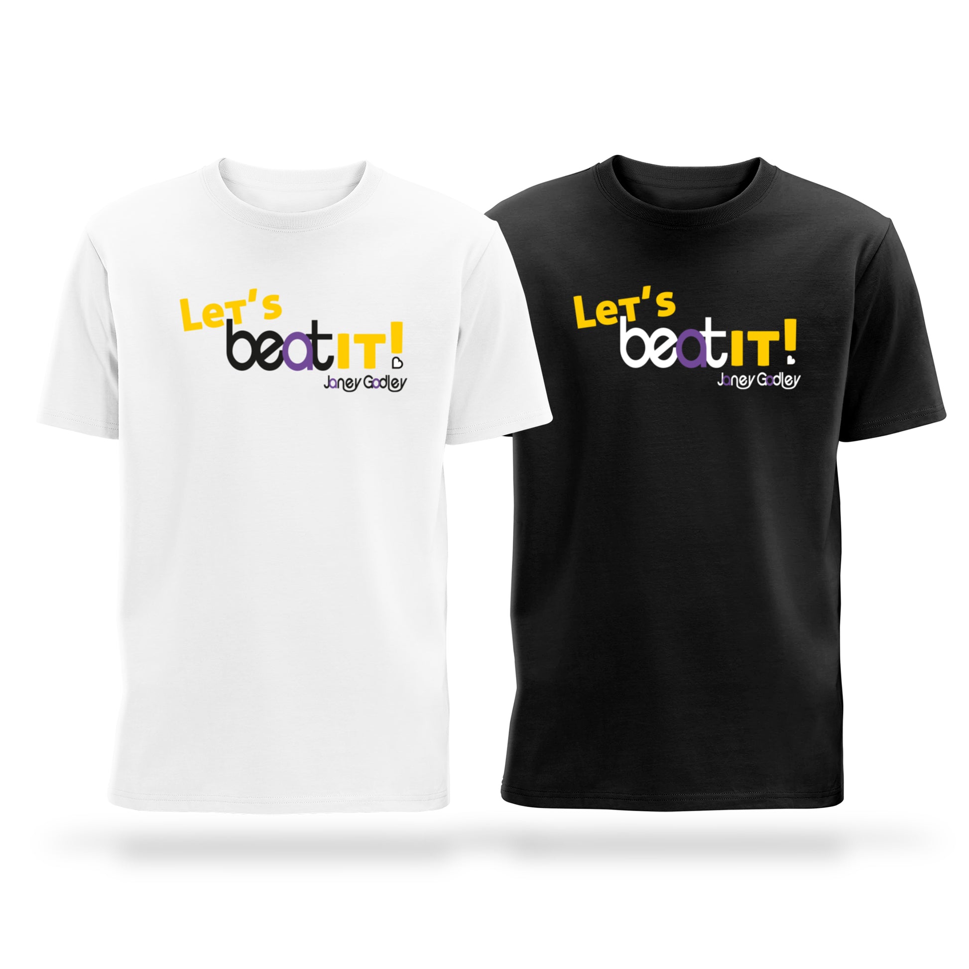 Janey Godley Let's Beat It T-Shirt available in Black or white for Beatson Cancer Charity