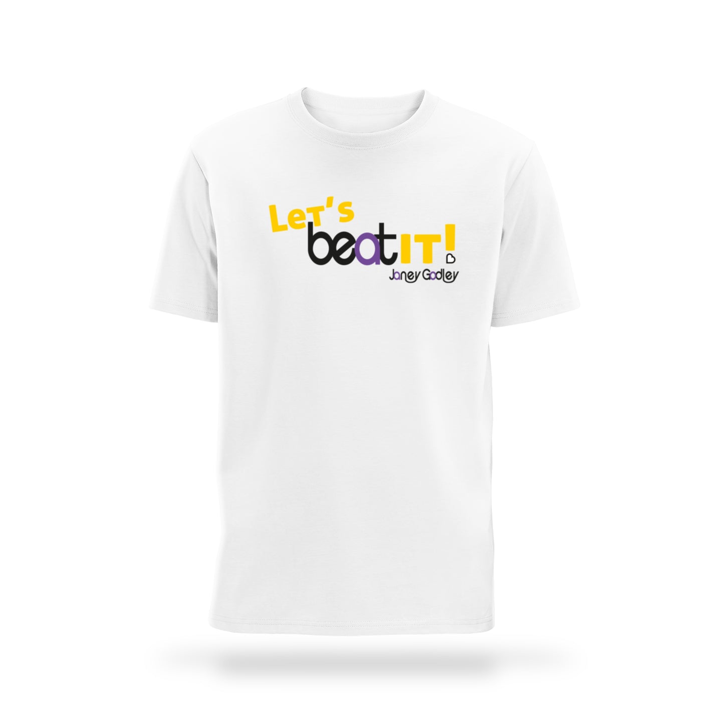 Janey Godley Let's Beat It T-Shirt in white for Beatson Cancer Charity